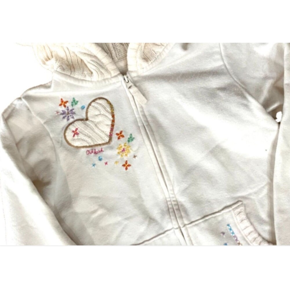 OshKosh B'gosh Girls 6X Full Zip Hooded Cotton White Sweater Jacket Floral Ivory - Picture 5 of 11